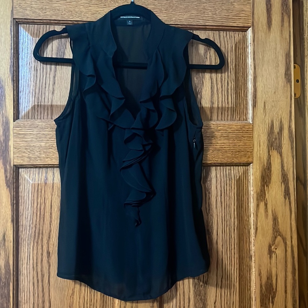 Express Black Chiffon Ruffle Sleeveless Blouse